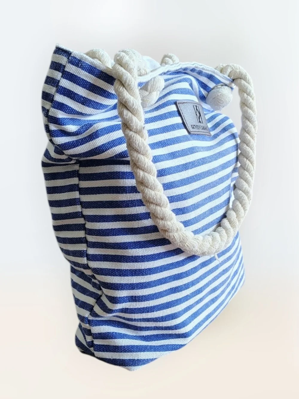 Katherine Karambelas Blue & White Striped Canvas Tote - Picture 3 of 13